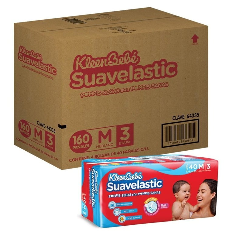 Pañales KleenBebé Suavelastic Etapa 3 Unisex 160 piezas