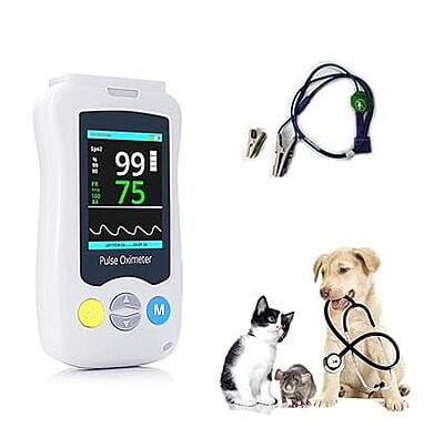 Anazoo Oxímetro de Pulso de Mano Veterinario, Oxímetro de Pulso Veterinario Gato Perro Monitor de frecuencia de Pulso SPO2 Sensor de Oído/Lengua SPO2
