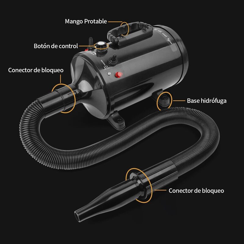 Soplador para Mascotas de 2000W, Secador de Pelo Canino con 4 Boquillas Soplador para Mascotas de 2000W, Secador de Pelo Canino con 4 Boquillas