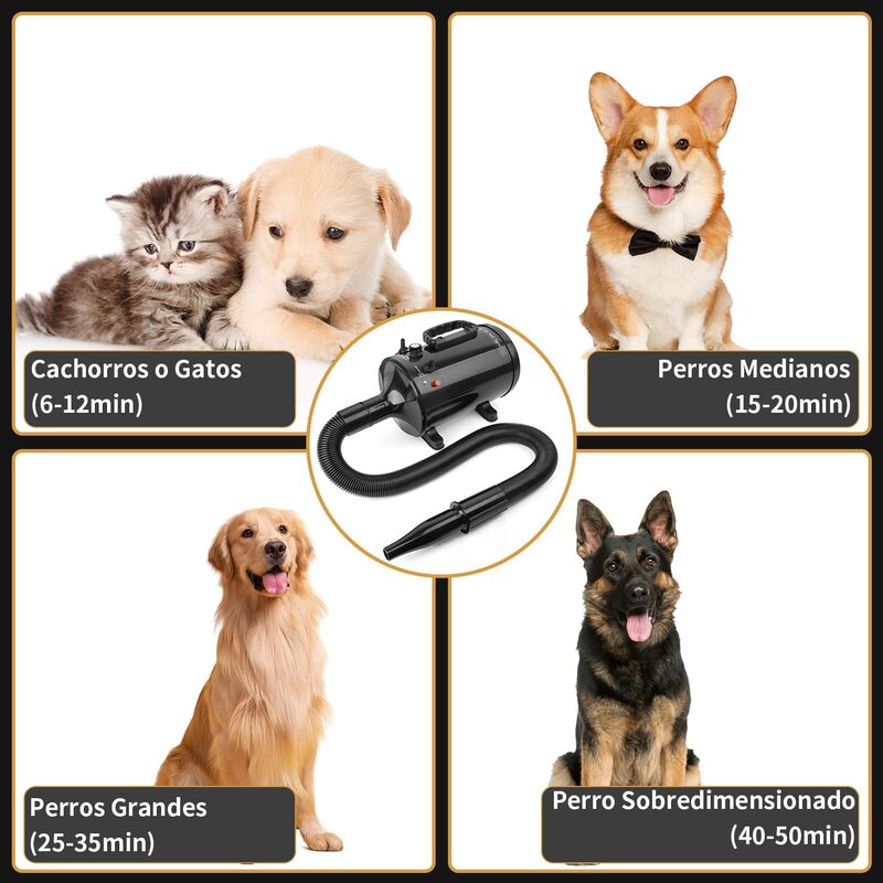 Soplador para Mascotas de 2000W, Secador de Pelo Canino con 4 Boquillas Soplador para Mascotas de 2000W, Secador de Pelo Canino con 4 Boquillas