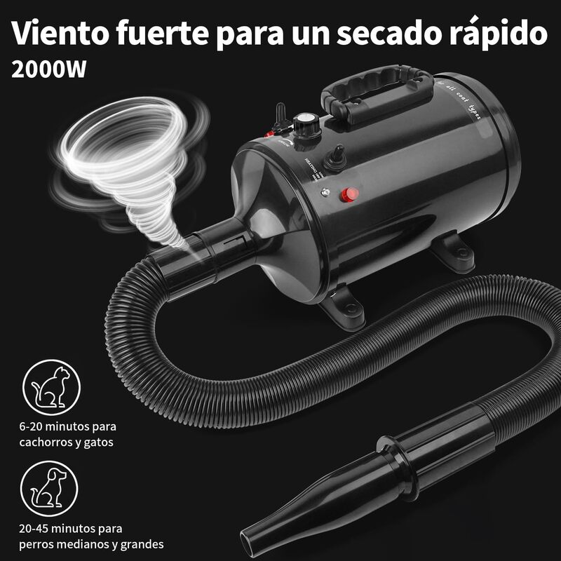 Soplador para Mascotas de 2000W, Secador de Pelo Canino con 4 Boquillas Soplador para Mascotas de 2000W, Secador de Pelo Canino con 4 Boquillas