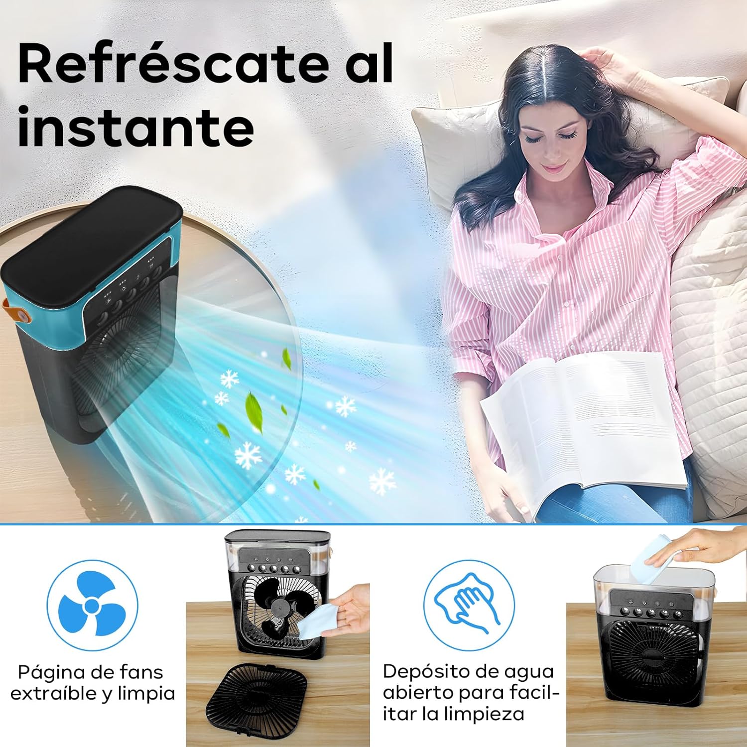 Ventilador Portatil,Mini Enfriador de Aire Por Evaporación,Refrigeración Ventilador Portatil,Mini Enfriador de Aire Por Evaporación,Refrigeración