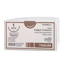 CATGUT CROMICO USP 1, 75 CM AGUJA G-37 AHUSADA GRUESA 37 MM 1/2 CIRCULO